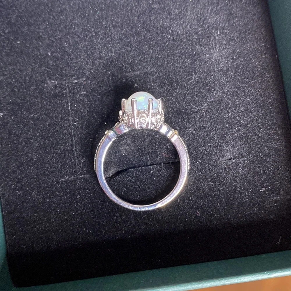 🌹 Silver Opalescent Pearl Stone Ring 🌹 8 NWT - Picture 10 of 14